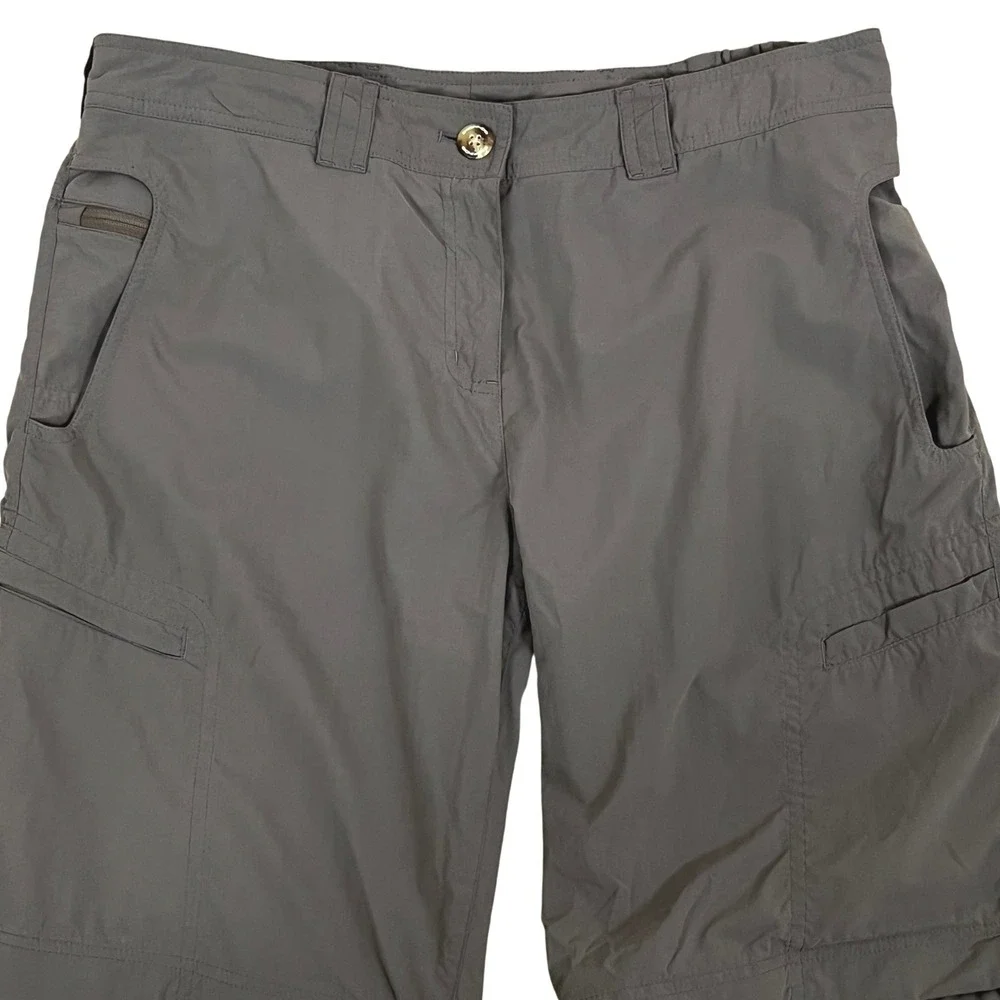 ExOfficio Women Convertible Hiking Pants 10 Gray Insect Shield Zip Off Leg Cargo